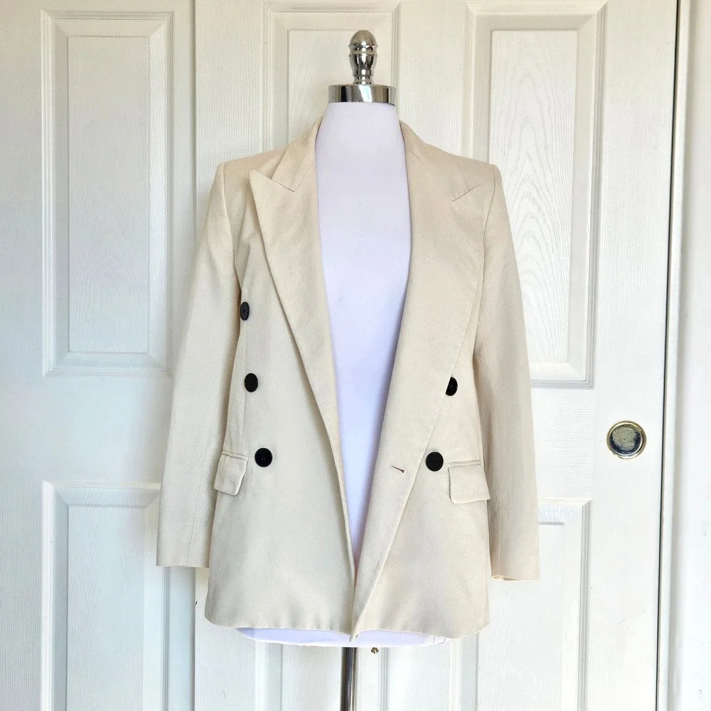 Isabel Etoile Marant Cotton Blend Textured Blazer‎ Jacket in Ivory Size 34 / XS